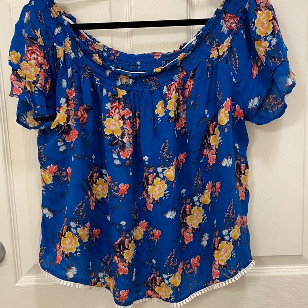 Off the shoulder blue floral top